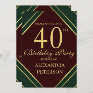 Invitation Burgundy Moderne Grandes Vertes Et Or Anniversaire