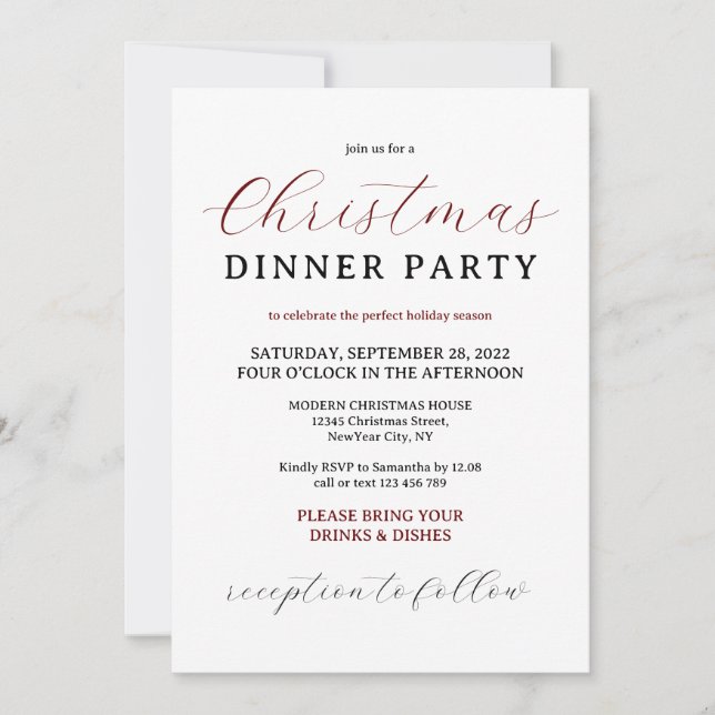 Invitation Burgundy Moderne Minimale Soirée de Noël (Devant)