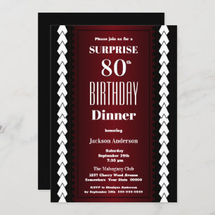 Invitation Burgundy moderne Surprise Dîner d'anniversaire 80e