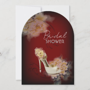 Invitation burgundy moderne vintage pivoine fleurie douche nu
