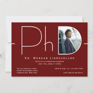 Invitation Burgundy moderne White Photo Doctorat