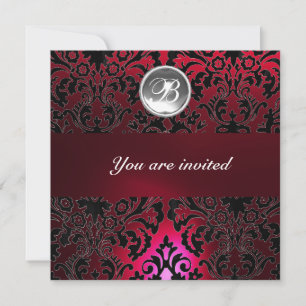 INVITATION BURGUNDY MONOGRAMME PIERRE GEMME DAMASSÉ NOIR & RO