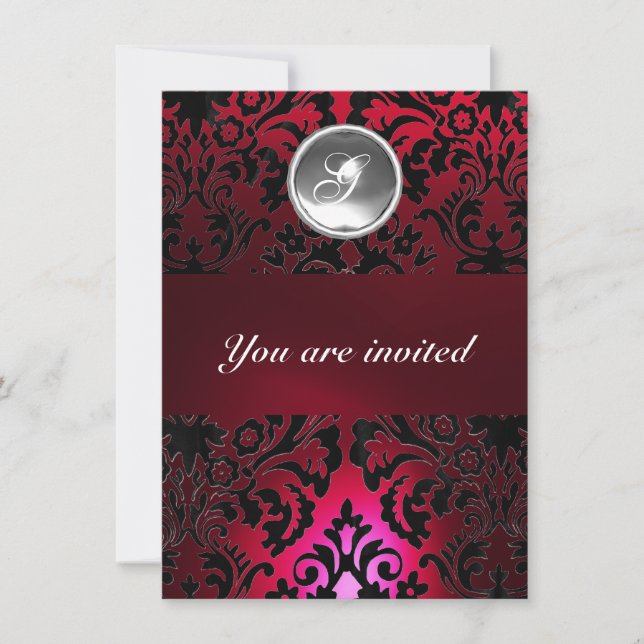 INVITATION BURGUNDY MONOGRAMME PIERRE GEMME DAMASSÉ NOIR & RO (Devant)