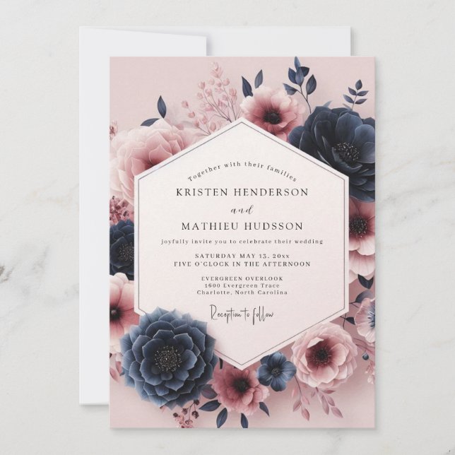 Invitation Burgundy Moody Bloom Assemblage Wedding (Devant)