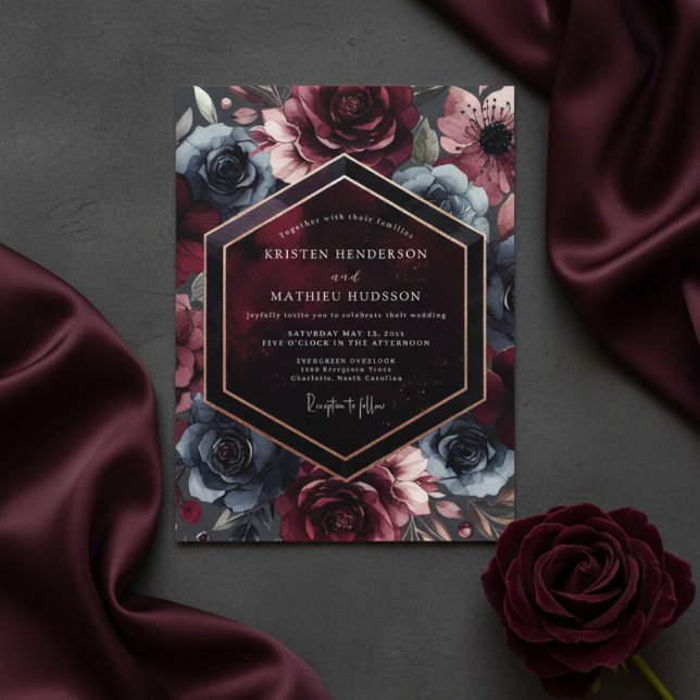 Invitation Burgundy Moody Bloom Romance Wedding (Créateur téléchargé)