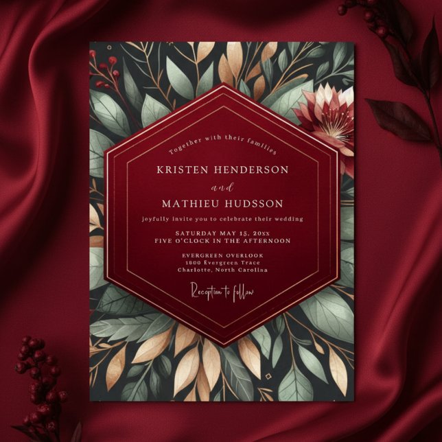 Invitation Burgundy Moody Botanical Romance Wedding (Créateur téléchargé)