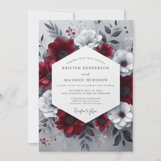 Invitation Burgundy Moody Botanical Wedding (Devant)