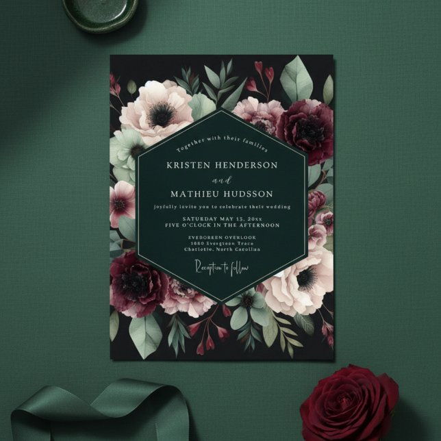 Invitation Burgundy Moody Floral Elegance Wedding (Créateur téléchargé)