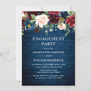 Invitation Burgundy Navy Blue Blush Flowers ENGAGEMENT PARTY