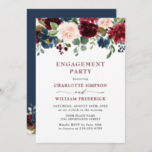 Invitation Burgundy Navy Blue Blush Flowers ENGAGEMENT PARTY