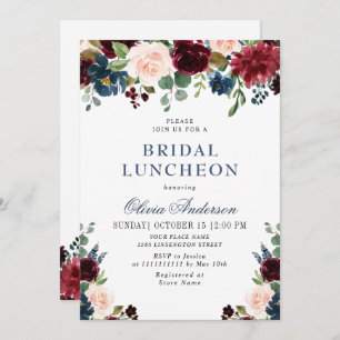 Invitation Burgundy Navy Blue Blush Flowers FÊTE DES MARIÉES