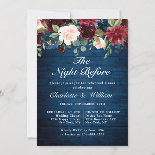Invitation Burgundy Navy Blue Blush Flowers REHEARSAL DÎNER