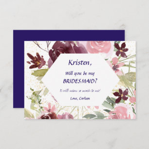 Invitation Burgundy Navy Blue Floral Be My Bridesmaid
