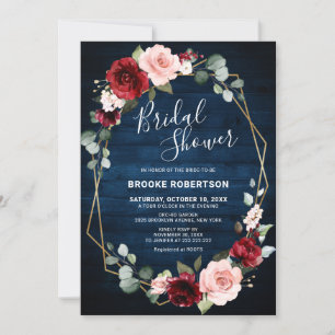 Invitation Burgundy Navy Blush Floral Fête des mariées géomét