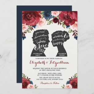 Invitation Burgundy Navy Blush Floral Pride Préjudice Mariage