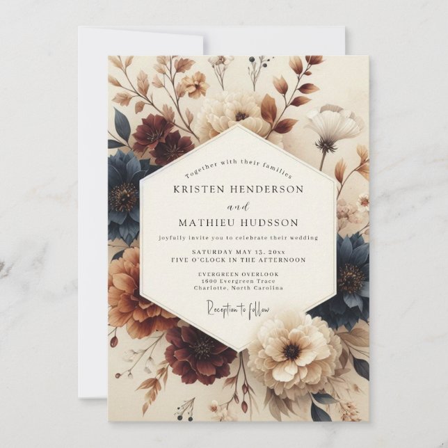 Invitation Burgundy Navy Chiaroscuro Wedding (Devant)
