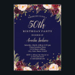 Invitation Burgundy Navy Elégant Floral 50e Anniversaire<br><div class="desc">Plus joli fleurs Invitations d'anniversaire dans le Little Bayleigh Store!</div>