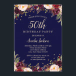 Invitation Burgundy Navy Elégant Floral 50e Anniversaire<br><div class="desc">Plus joli fleurs Invitations d'anniversaire dans le Little Bayleigh Store!</div>