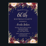 Invitation Burgundy Navy Elégant Floral 60e Anniversaire<br><div class="desc">Plus joli fleurs Invitations d'anniversaire dans le Little Bayleigh Store!</div>