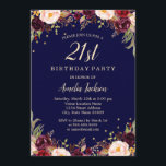 Invitation Burgundy Navy Élégante Florale 21e fête d'annivers<br><div class="desc">Plus joli fleurs Invitations d'anniversaire dans le Little Bayleigh Store!</div>