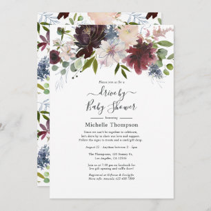 Invitation Burgundy, Navy et Blush Floral Drive par douche