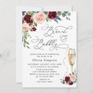 Invitation Burgundy Navy Eucalyptus Roses Brunch & Bubbly