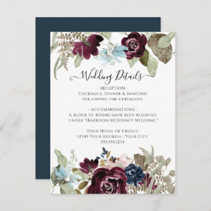 Invitation Burgundy Navy Floral Elegant Mariage de automne Dé