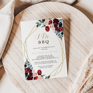 Invitation Burgundy Navy Floral I Do BBQ