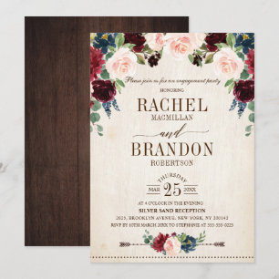 Invitation Burgundy Navy Floral Russe Boho Engagement Party