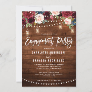 Invitation Burgundy Navy Floral String Light Engagement