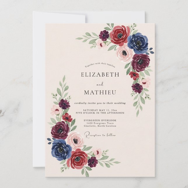 Invitation Burgundy Navy Opulent Winter Wedding (Devant)
