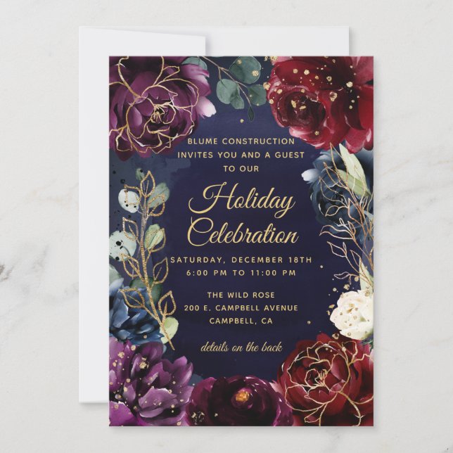 Invitation Burgundy Navy Wedding Gold (Devant)