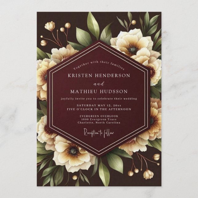 Invitation Burgundy Nocturne Bloom Wedding (Devant)