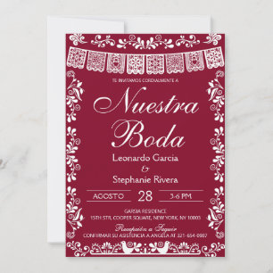 Invitation Burgundy Nuestra Boda Papel Picado Mariage Espagno