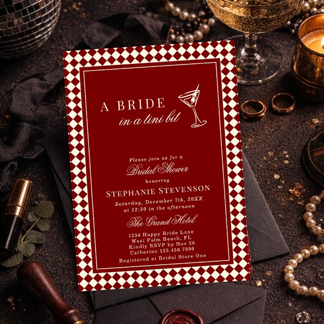 Invitation Burgundy Old Money Checkered Martini Bridal Shower (Créateur téléchargé)