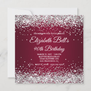 Invitation Burgundy Ombre Paillettes Argent 90e Anniversaire