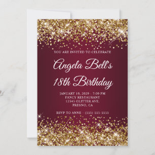 Invitation Burgundy Ombré Paillettes Dorées 18e Anniversaire