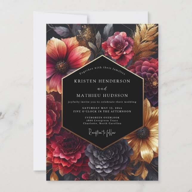 Invitation Burgundy Opulent Nocturne Wedding (Devant)