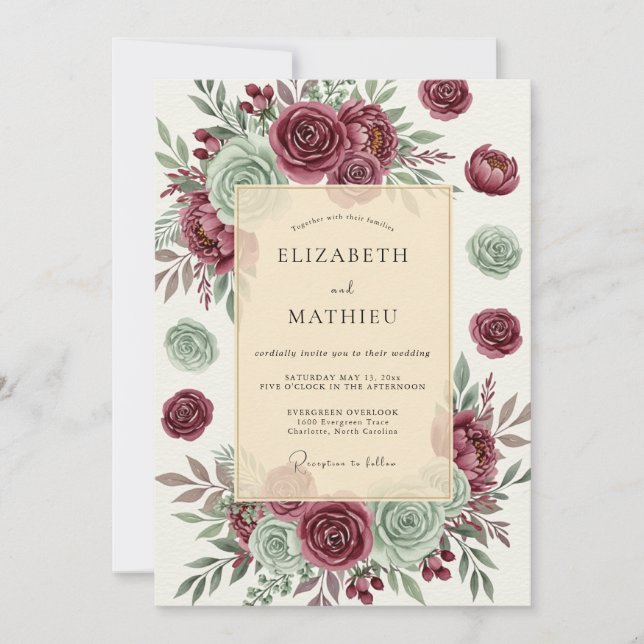 Invitation Burgundy Opulent Succulent Wedding (Devant)