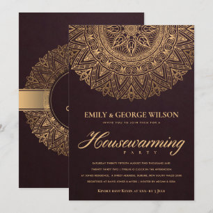 INVITATION BURGUNDY OR ORNATE MANDALA FÊTE DE RÉCHAUFFEMENT