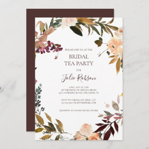 Invitation Burgundy Orange Floral Bridal Tea Party
