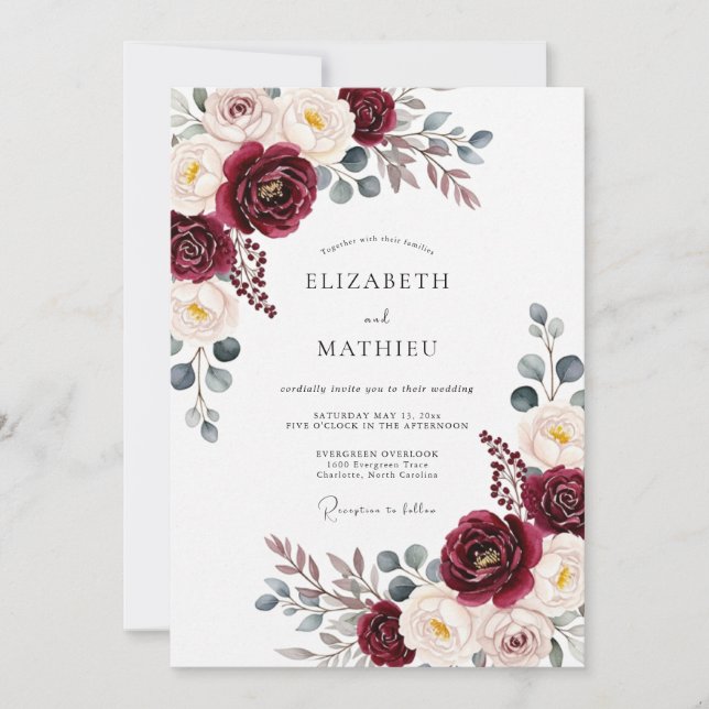 Invitation Burgundy Painterly Bloom Romance Wedding (Devant)