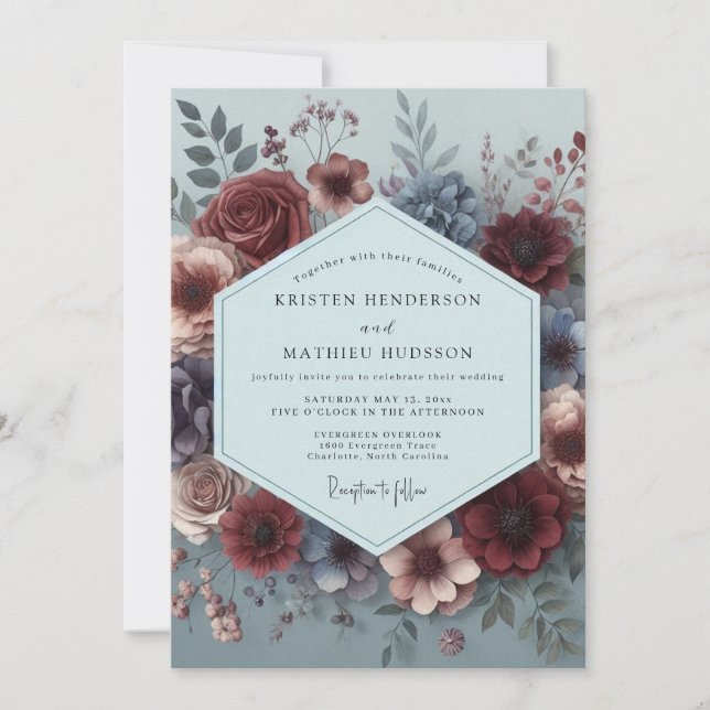 Invitation Burgundy Painterly Flora Wedding (Devant)