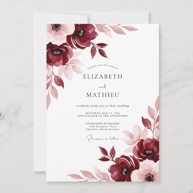 Invitation Burgundy Painterly Meadow Wedding (Devant)
