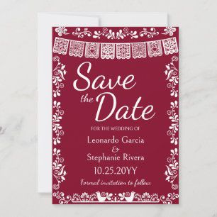 Invitation Burgundy Papel Picado Mariage à Sauvegarder la Dat