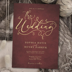 Invitation Burgundy Parchment Rustic Flourish Calligraphy Inv