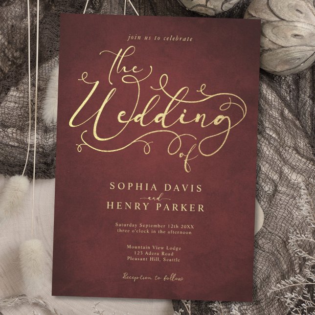 Invitation Burgundy Parchment Rustic Flourish Calligraphy Inv (Créateur téléchargé)