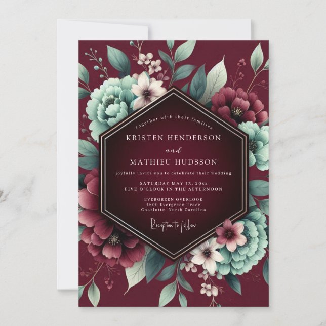 Invitation Burgundy Passionate Flora Wedding (Devant)