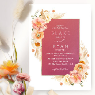Invitation Burgundy Peach Blush et crème Floral Chic Mariage