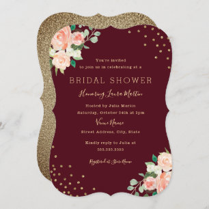 Invitation Burgundy Peach Gold Floral Confetti Fête des marié